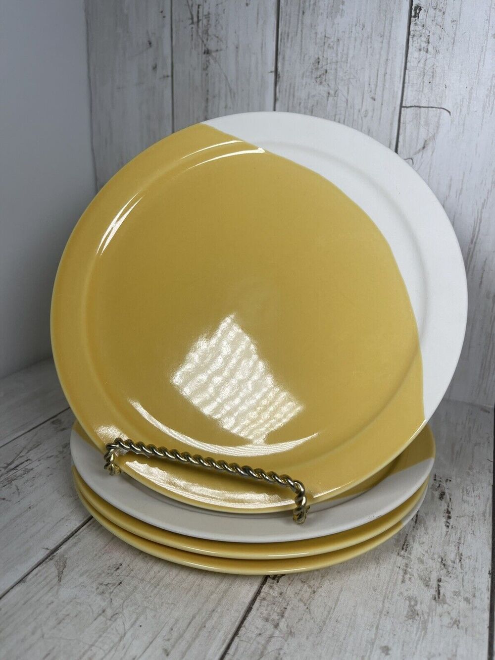 Yellow Anthropologie Salad Plate Two Toned Set Of Four